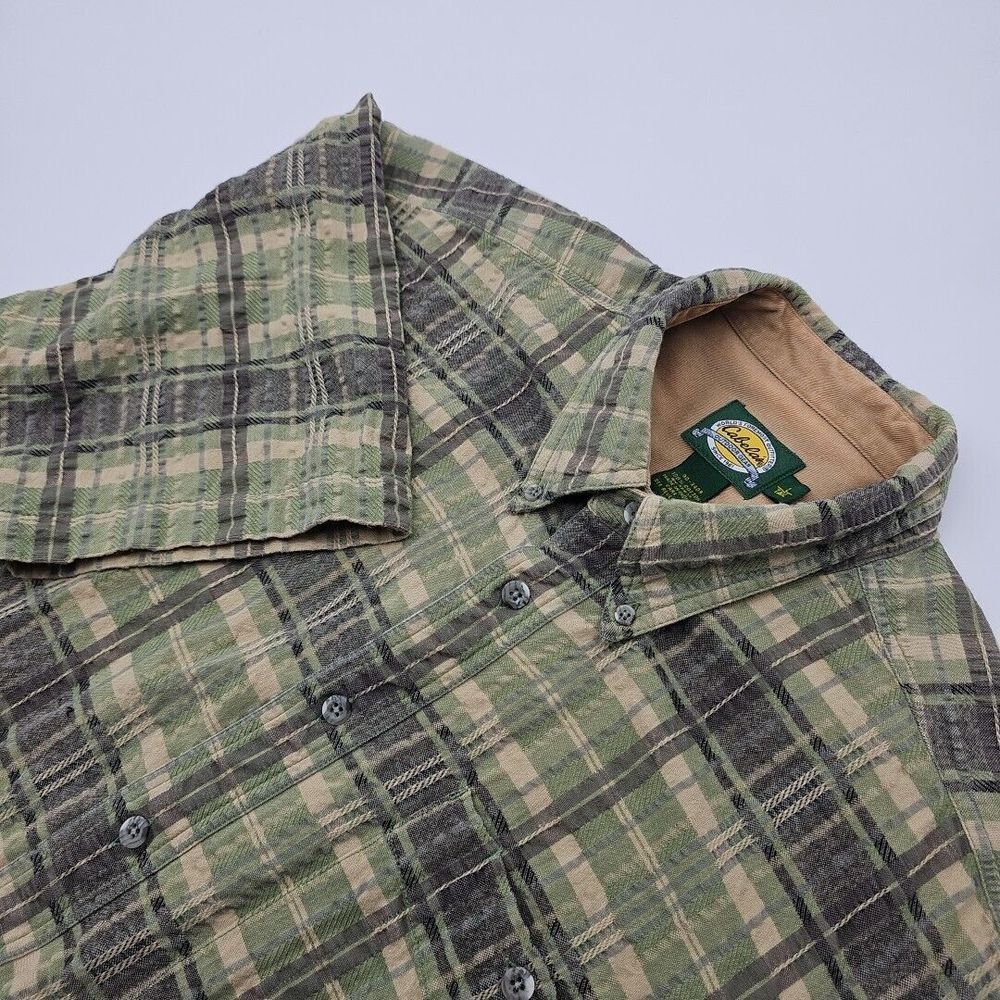 Cabela's Men's‎ Green, Gray Check S/S "Outdoor Gear" 100% Cotton Shirt Size L/T